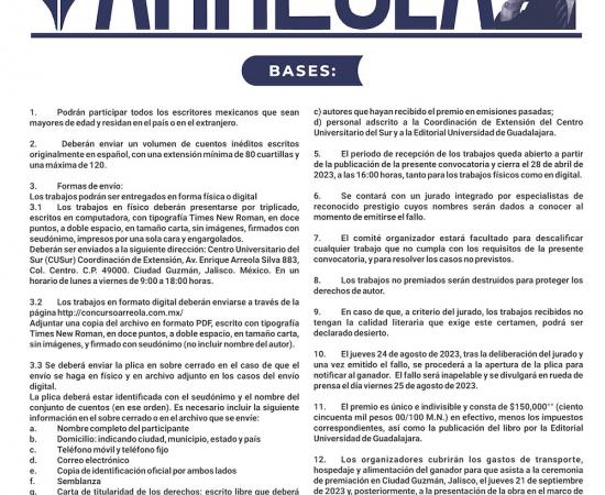 Por cerra la convocatoria al concurso Arreola